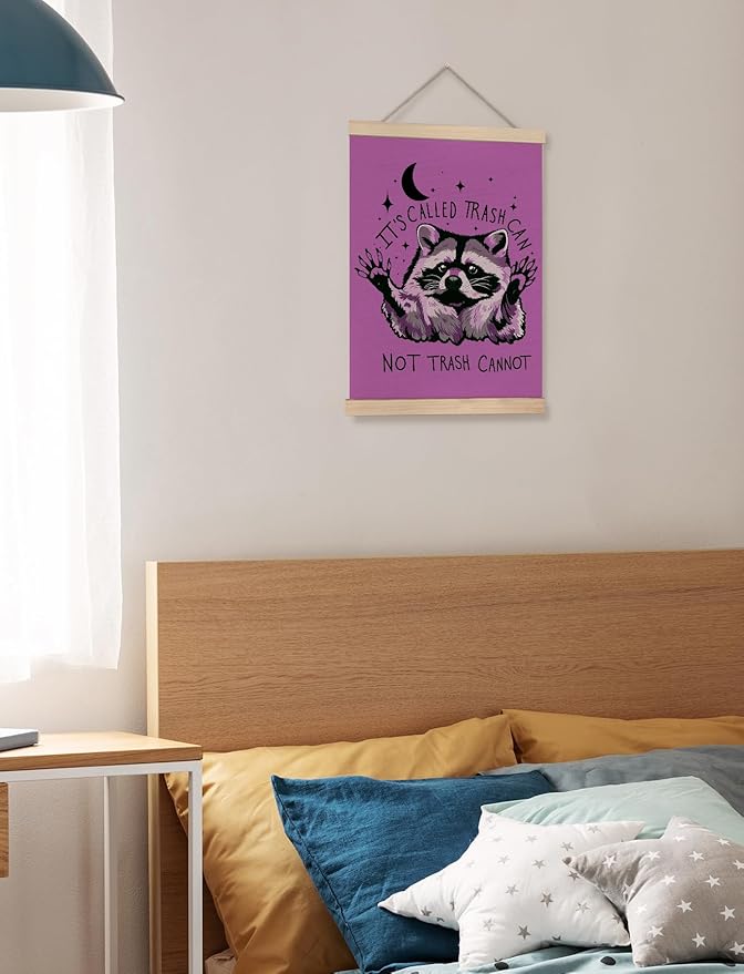 Foritho Funny Motivational Raccoon Meme Poster Wall Art Framed for Office Dorm Home, Sarcastic Work Trash Panda Office Canvas Prints Wall Decor for Coworkers Women Men, 12x16 Inch - Purple