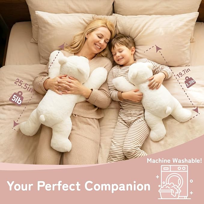 Niuniu Daddy Weighted Polar Bear Stuffed Animals for Kids & Adults, 24" | 5lb Large Weighted Plushies Pillow for Sleeping and Calming, Cute Lying Plush Toy Huggable Gift for Everyday Comfort
