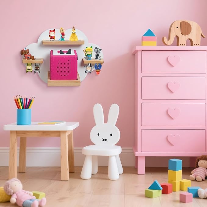 Cloud Toines Shelf, for TonieBox 1 and Toniebox 2 Tonies Wall Shelf Tonies Storage for 12-20 Toine Figures Characters Magnetic Shelf for Tonies Toniebox, Charging Station, Kids Play Room(White)