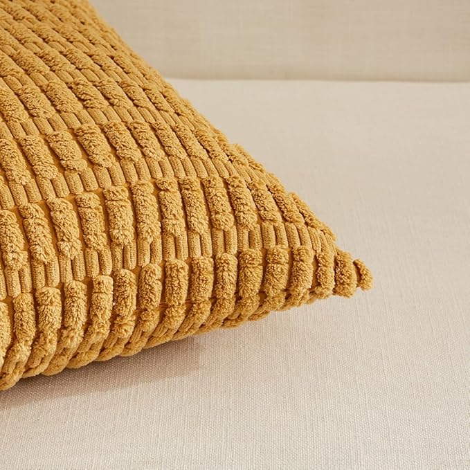 Fancy Homi 4 Packs Decorative Throw Pillow Covers for Living Room Couch Bed, Modern Farmhouse Boho Home Décor Accent Cushion Case, 24" x 16" (Pack of 4), Mustard Yellow