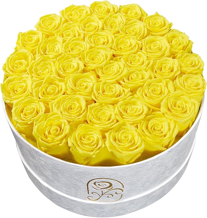 Gifts for Women Preserved Roses Flower Box, Luxury Velvet Box with 40 Roses, Preserved Flowers, Romantic Gift for Her, Wife, Girlfriend, Birthday Anniversary Christmas (Yellow)