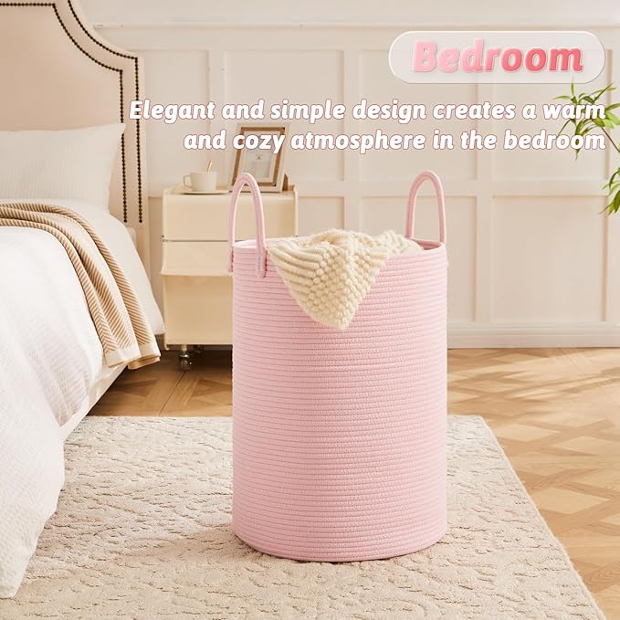 Artfeel Laundry Basket,Woven Cotton Rope Laundry Hamper,60L for Decorative Storage of Dirty Clothes,Toys and Blankets in Bathroom,Baby Room and Living Room