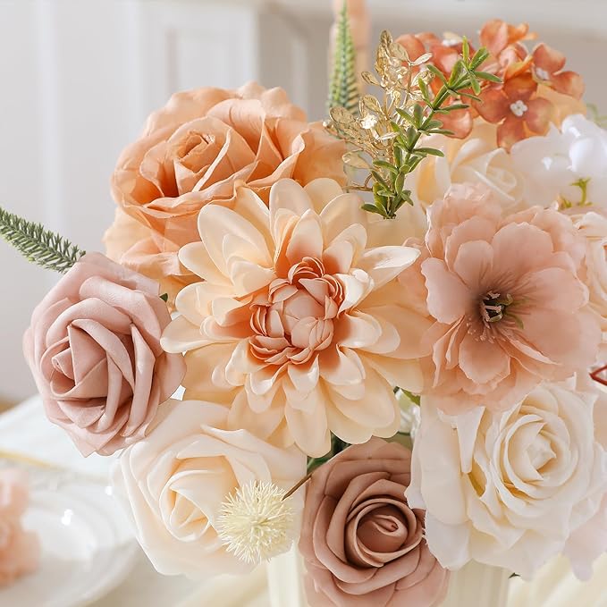 Floweroyal Artificial Flowers Fake Rose Flowers Dahlia with Stems for DIY Wedding Bridal Bouquets, Baby Shower, Floral Arrangement, Table Centerpieces, Home Decorations
