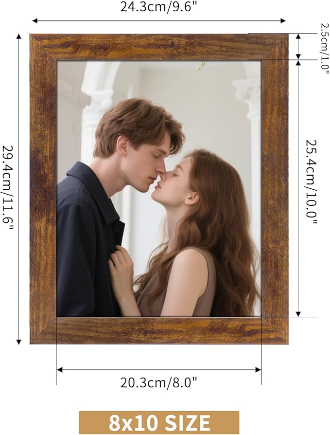 PETAFLOP 8x10 Picture Frame Rustic Brown Frames Fits 8 by 10 Inch Prints Wall Tabletop Display, 7 Pack