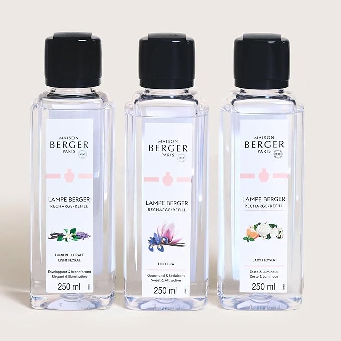 MAISON BERGER – Lampe Berger Fragrance Trio Refill for Home Fragrance Oil Diffuser – Odor-Neutralizing Home Fragrance Oil – 3 x 8.45 fl oz / 250 mL – Made in France (Trio Ophelia)