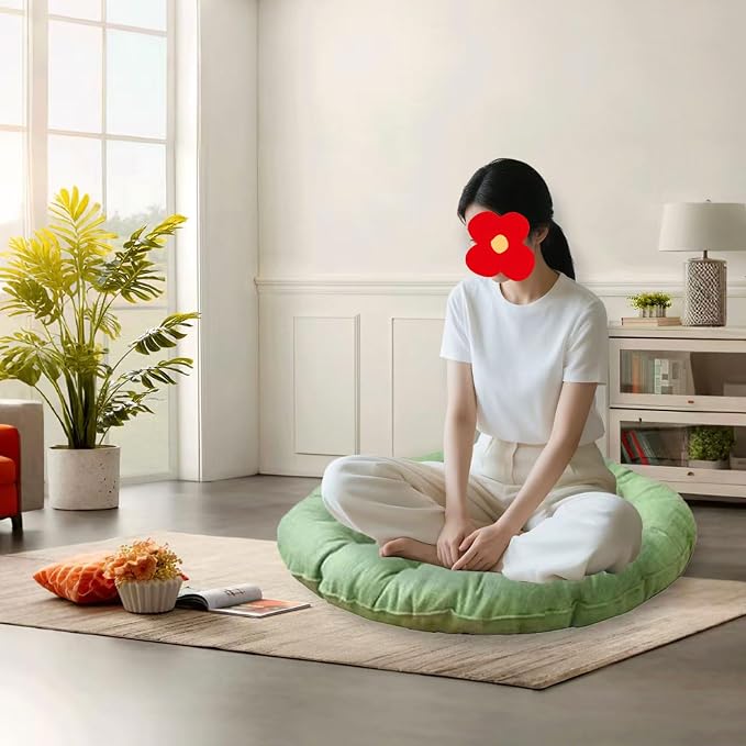 Large Linen Floor Cushions,Round Futon Pillows Japanese Style Tufted Floor Pillows Meditation Cushions for Seating On Pad for Yoga Sofa Balcony(Size:30x30inch,Color:Light Green)