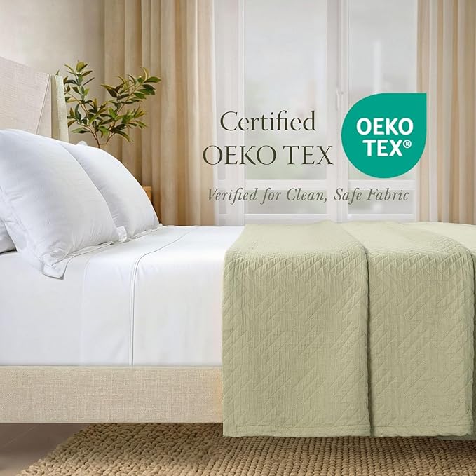 Threadmill Luxury Cotton Blankets for King Size Bed | All-Season Cozy 100% Cotton King Blanket | Criss Cross Soft & Lightweight Coverlet fits California King Size Bed, 104x92 | Sage Green