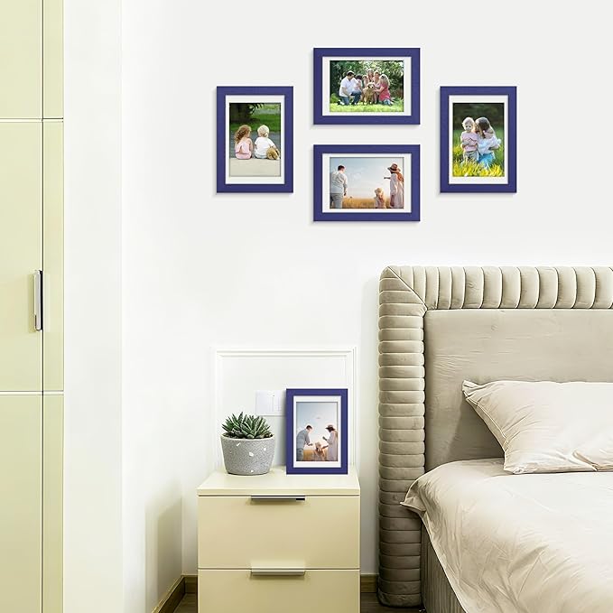Picrit 4x6 Picture Frame Set of 12, Display 3.5x5 with Mat or 4x6 without Mat, Photo Frames for Wall Mounting or Table Top Display, Navy Blue