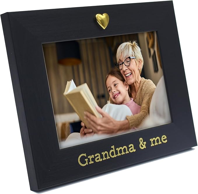 MIMOSA MOMENTS "Grandma & Me Black 4x6 Picture Frame with Gold Heart Ornament, Tabletop Display, Mother's Day Birthday Gift for Grandma from Granddaughter Grandson