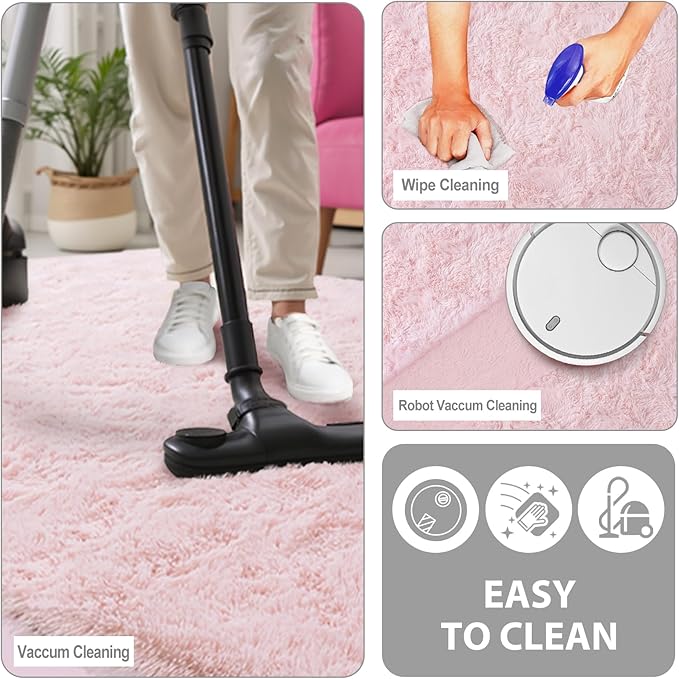 FinRèc Pink Rugs for Bedroom Living Room, 4x6 Feet Fluffy Shag Area Rug, Non-Slip Fuzzy Furry Rug for Kids Room Girl Dorm Room Home Decor, Indoor Shaggy Floor Carpet