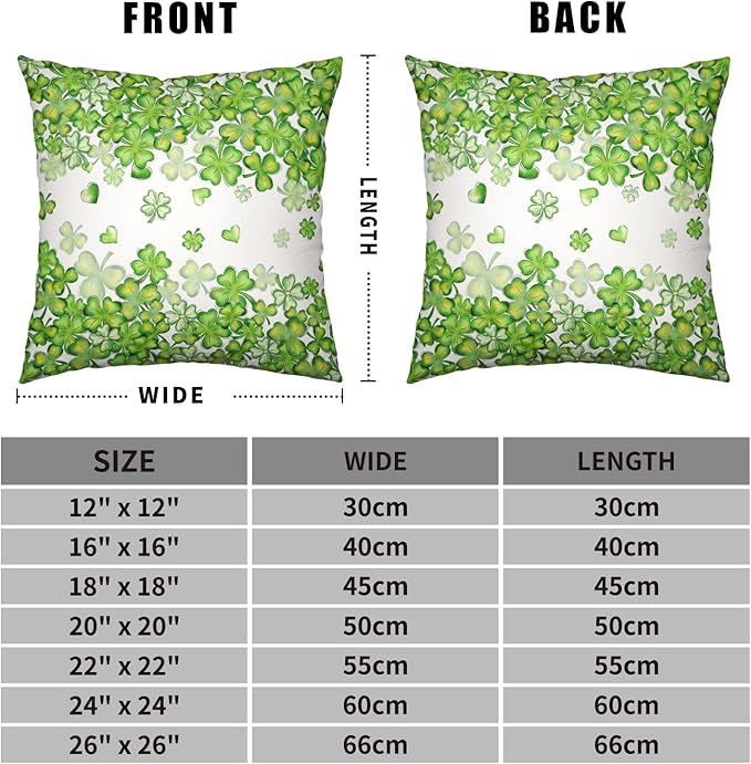 Pack of 2 Lucky Clover Shamrock Pillow Cases St Patty's Day Throw Pillow Covers Spring March Decorative Pillow Covers 22x22 St Patricks Day Decorations for Couch Sofa Home