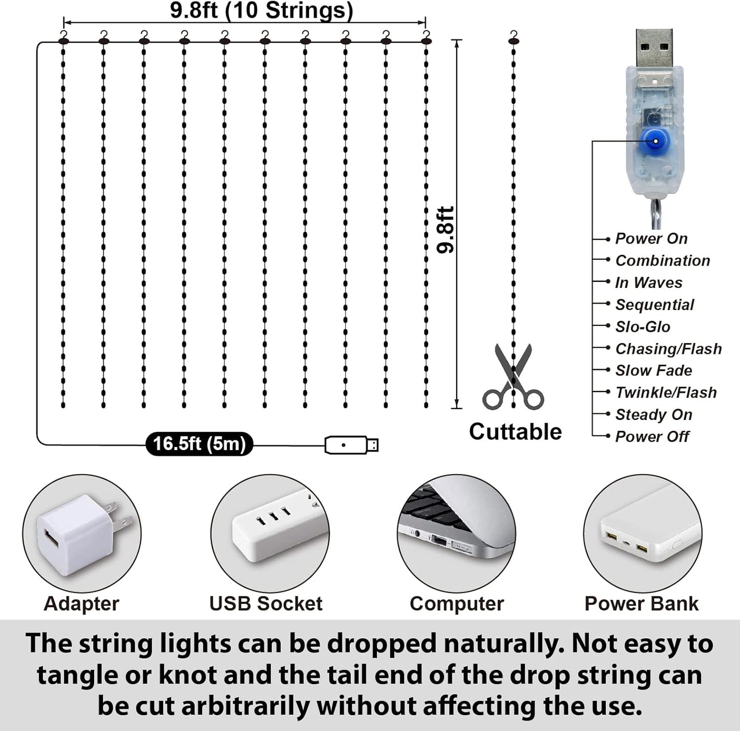 HXWEIYE 300LED Fairy Multicolor Curtain Lights for Bedroom, 3mx3m 8 Modes USB Plug in Window Christmas Led String Hanging Lights with Remote for Backdrop Wedding Party Home Garden Outdoor Indoor