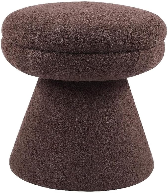 Furniture of America Rami Modern 18-inch Mushroom-Shape Upholstered Ottoman with Tapered Pedestal, Vanity Stool Chair, Small Foot Stool for Bedroom, Living Room, Entryway, Brown