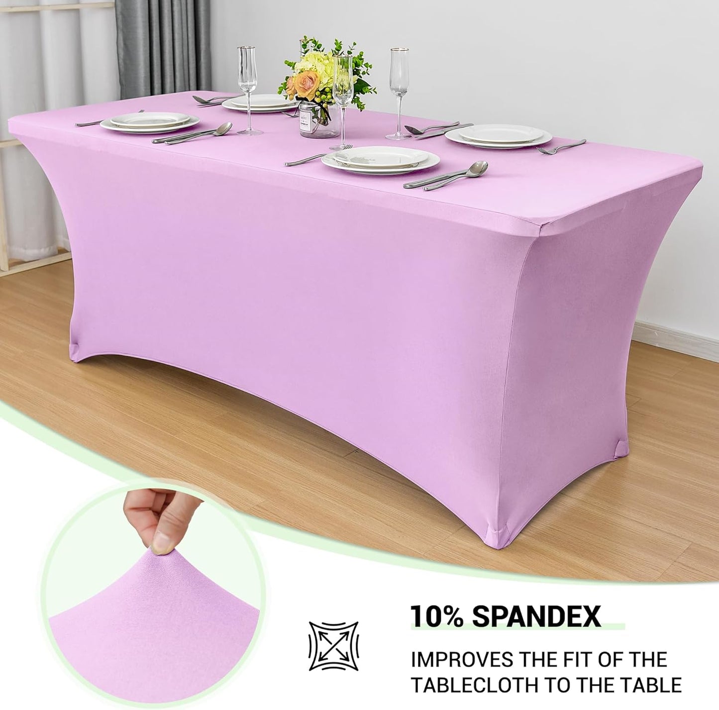 Obstal Spandex Table Cover 6ft Fitted Tablecloth Rectangular - Stretch Rectangle Folding Table Cloth for Birthday Party Wedding Banquet, Light Purple, 72L x 30W Inch
