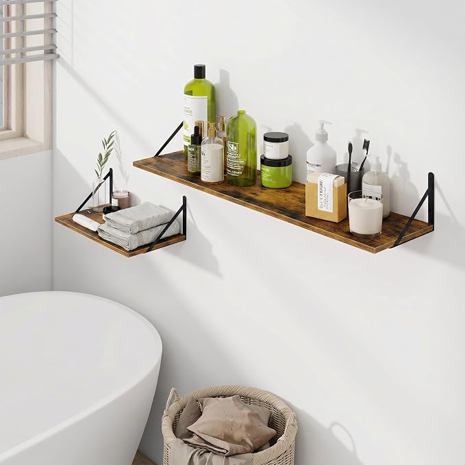 Vivelove Deep Floating Shelves for Wall, 48W x 8D Wood Wall Shelves Set of 2, Wide Floating Bookshelf for Living Room, Kitchen, Office, Bedroom and Decor Storage, with Metal Bracket - Rustic Brown