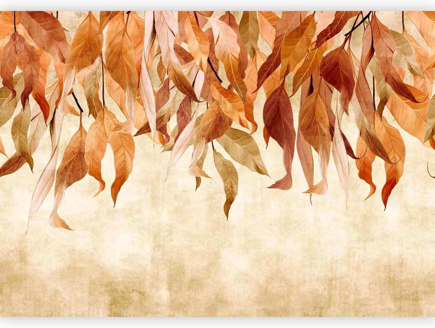 artgeist Premium Wall Mural Hanging Leaves 79x55 in - Non-Woven Wallpaper Fleece Wall Decor Photo Print Picture Image Design Nature Botanical Concrete Orange Beige b-C-10146-a-c