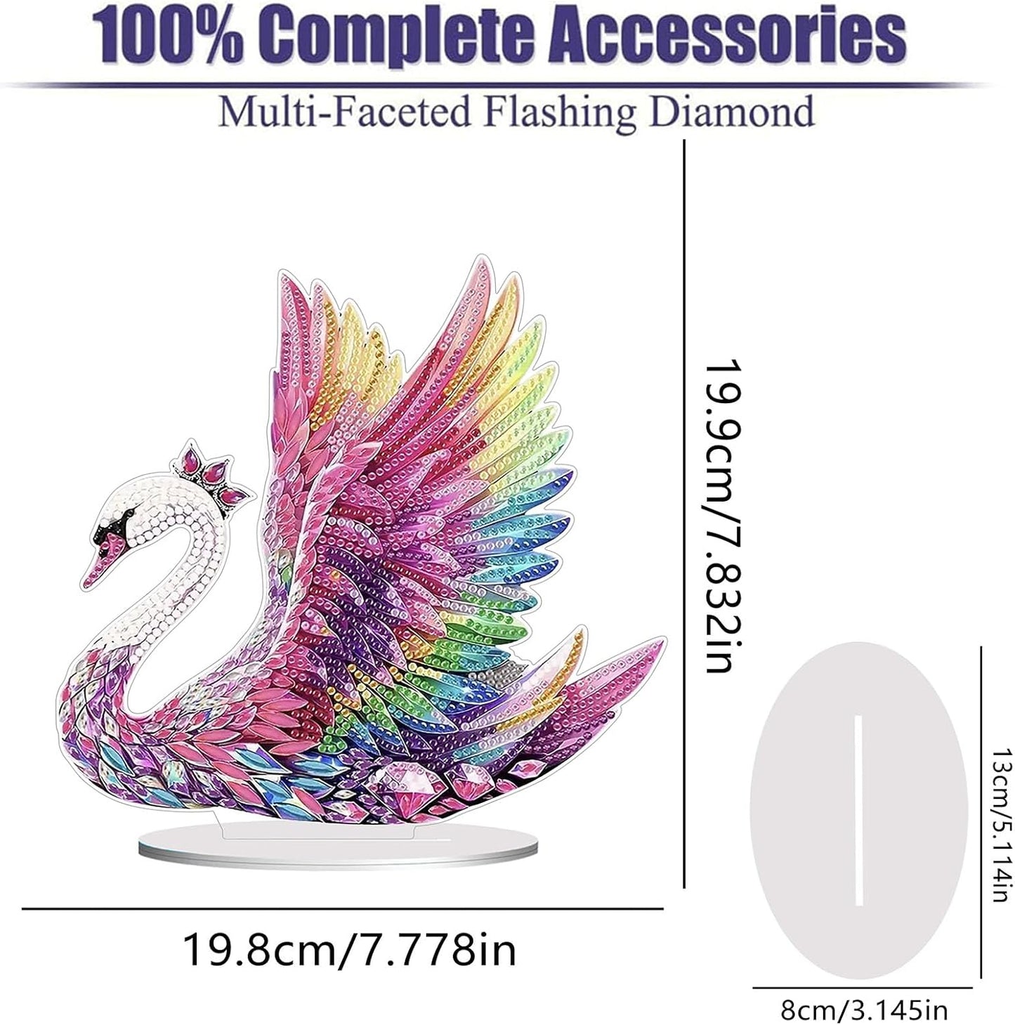 Diamond Painting Kits for Adults Beginners, 5D Full Drill Swan Crystal Art Desktop Ornament, DIY Single Sided Home Office Desk Decor, Creative Craft Gift Set with Tools