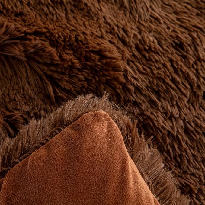 chovy Faux Fur Plush Coffee Comforter Sets King - Ultra Soft Shaggy Flannel Velvet Fluffy Fuzzy 3PC Bedding Set （Comforter x 1 Pillowcases x 2）