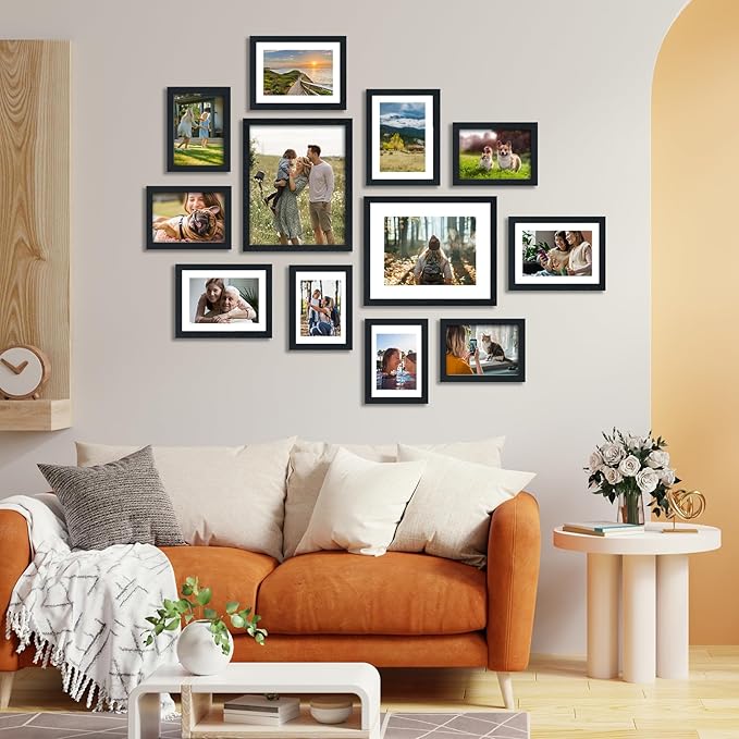 Fixwal Picture Frames Set, 15 Pack Black Picture Frames Collage Wall Decor for Assorted Photos, Three 8x10, Six 5x7, Six 4x6 for Wall Hanging or Tabletop Display