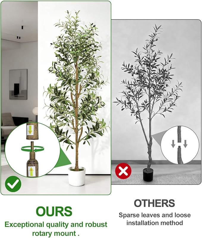 TNELTUEB Faux Olive Tree 6FT- Indoor Tall Artificial Olive Trees with Lights & Basket and Planter, Fakeplants Artificial Plants with Natural Wood Trunk and Realistic Fruits for Home Living Room Decor
