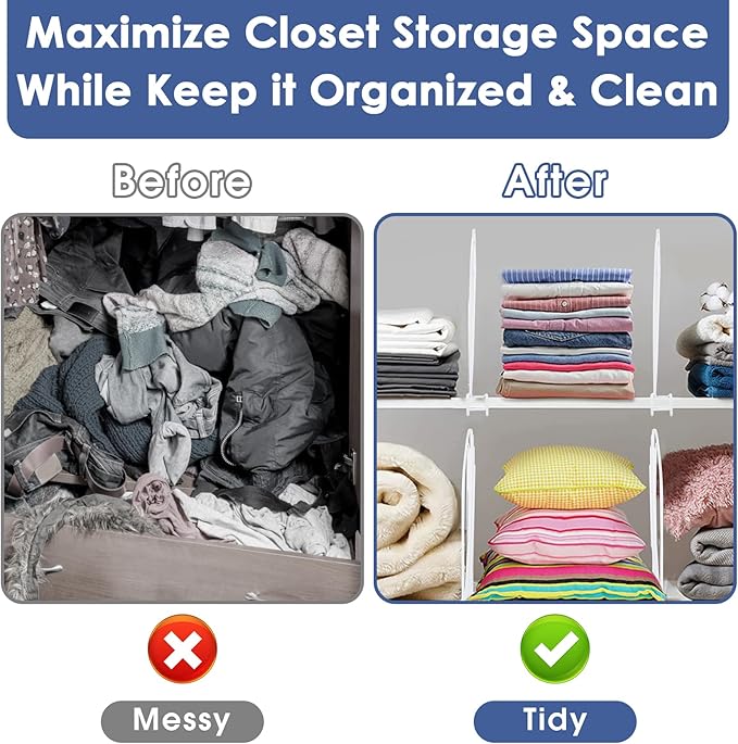 Closet Organizers and Storage, 8 Pack 12'' Extra Tall Shelf Dividers, Metal Closet Dividers Shelf Organizer for Wood Shelves, Linen Closet Organization Separators for Purse Handbag Sweater Clothes