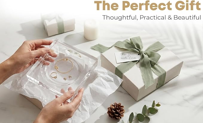 Clear Acrylic Catchall Tray - Decorative Jewelry Dish & Vanity Organizer for Keys, Rings, Earrings | Modern Minimalist Home Decor for Dresser, Nightstand, Entryway