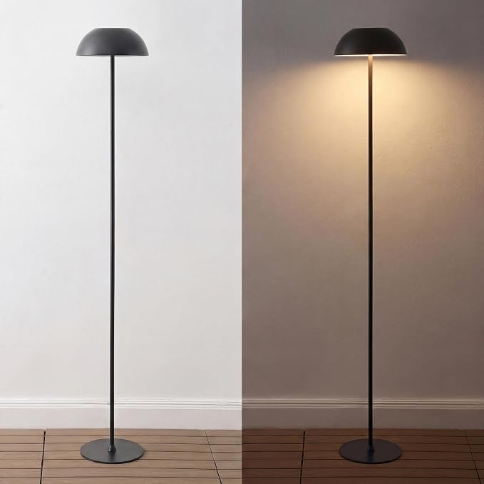 JONATHAN Y Laurel 59" Contemporary Minimalist Mushroom Metal Outdoor Floor Lamp, Black, Rechargeable Cordless and Dimmable with Integrated LED, Weather Resistant for Patio JYL7165B