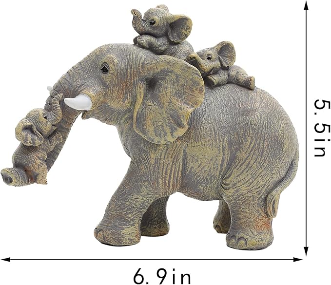 Good Luck Decorations Elephant Gifts for Women,Unique Figurines Decor for The Home, Room,Bathroom,Bedroom,Classroom Shelf Décor (Yellow-Gray)