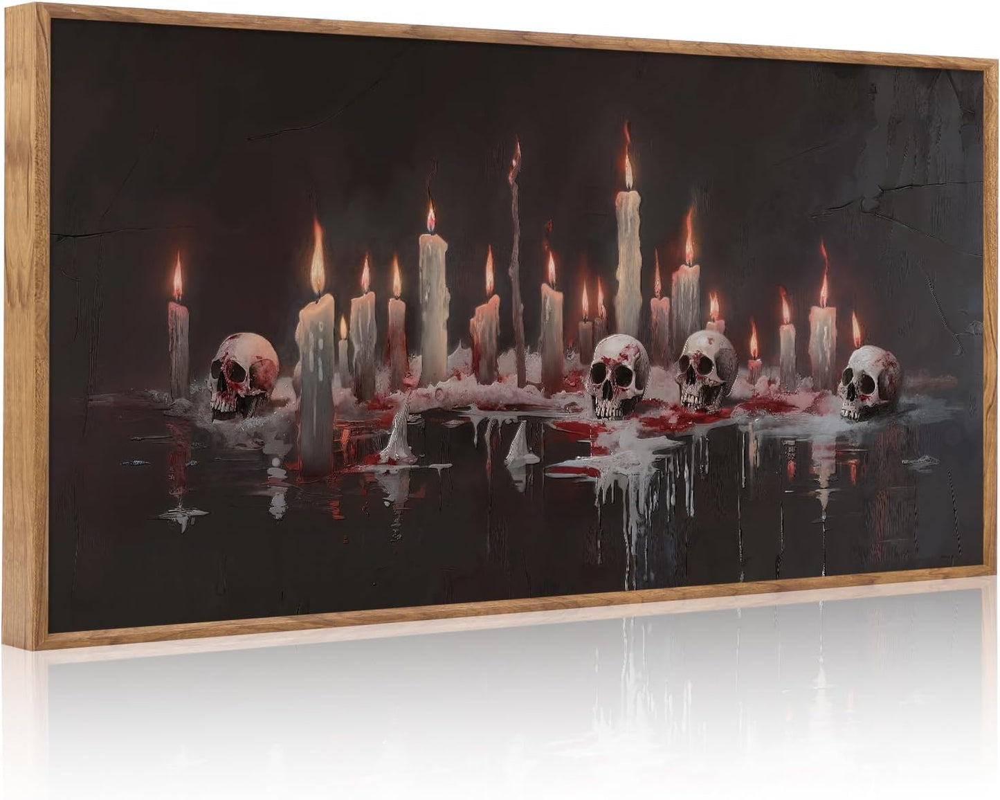 Aurlan Gothic Bloody Skull and Candles Framed Wall Art(40"x20"), Large Horror Dark Academia Halloween Skeleton Canvas Artwork, Modern Goth Spooky Creepy Ghost Decor for Home Office Bedroom