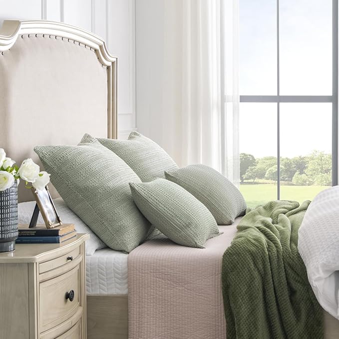 24x24 Pillow Covers Set of 2 Euro Sham Pillow Covers Cotton Euro Pillow Shams, Boho Throw Pillow Covers Large Decorative Square Pillowcase for Couch Bed, Sage Green