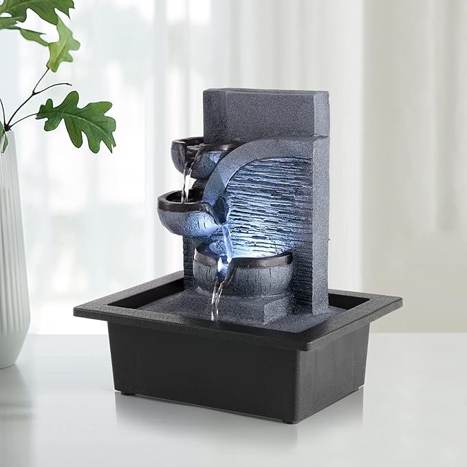 WICHEMI Tabletop Fountain Warer Fountains Indoor Waterfall Fountain Indoor Relaxing Water Feature Meditation Fountains with LED Light for Home Office Bedroom Decor (Style 6)