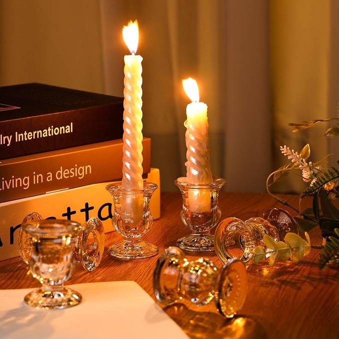 84 Pcs Clear Glass Candlestick Holders Taper Candle Holder Bulk 2.5 Inch Candle Stick Holder for Table Centerpiece Mantel Wedding Housewarming Gift Rustic Vintage Valentines Dinning Decoration (Clear)