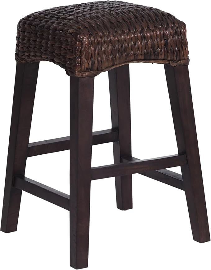 JONATHAN Y Maui Coastal Woven Water Hyacinth Counter Stool, Mango Wood Frame, 26" Backless Counter Stool for Kitchen Island with Integrated Footrest, Fully Assembled, Coastal, Dark Brown CSL1101C