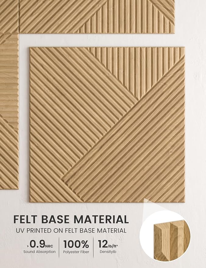 Fluxynara Large Felt Bulletin Board,Cork Board Alternative 70.87'' x 47.24'' Art Acoustical Wall Panels-6 Pack with 60 Adhesive Tabs,for Recording Studio/Home Offices-Natural Oak/Diamond