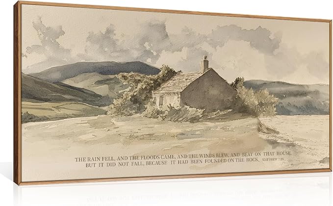 FWIEXA Nature Christian Bible Verse Framed Canvas Wall Art Set, Floods Mountain Houses Jesus Wall Decor, Vintage Easter Artwork, Inspirational Quotes Art Prints for Prayer, Bedroom - Size 20"x40"