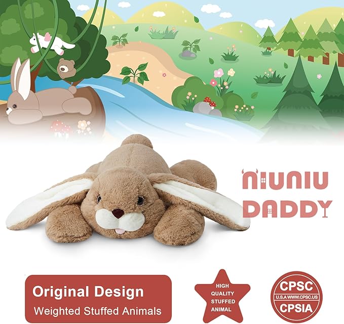 Niuniu Daddy 24" | 5 Pound Rabbit Weighted Stuffed Animals for Kids Adults, Soft Bunny Sensory Plush Animal Toys Calming Buddy for Sleeping, Cute Body Pillow for Presents Birthday Christmas Easter