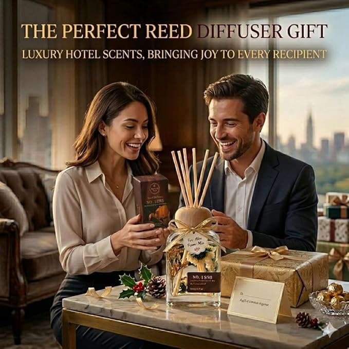 Luxury Hotel Scent Reed Diffuser 100ml (3.38oz) | No.1898 Hotel Collection Diffuser Oil Inspired by Ritz Carlton | Home, Bathroom & Office Decor | Long-Lasting Room Freshener Gift Set