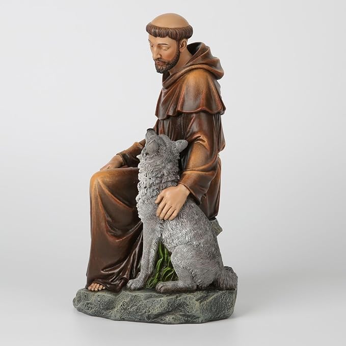 BC Catholic Saint Francis Statue, 10.5" H St. Francis of Assisi Inspirational Garden Figure, Religious Gift, Devotional Home décor, Renaissance Sculpture Handpainted by Buildclassic