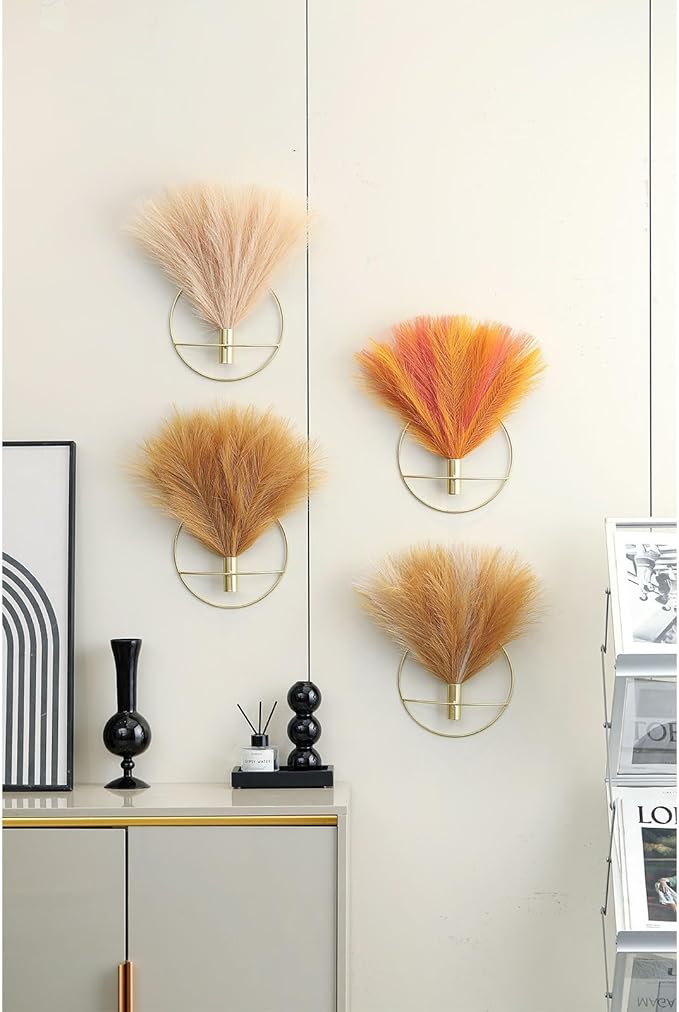 Pretty Jolly Wall Decor Metal Vase Decoration Holder, Mounted Artificial Flowers, Fake Wheat 2 Pack, Art Artificial Greenery, Farmhouse, Boho