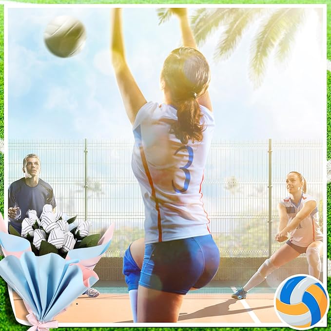Suhine 24 Pcs Artificial Volleyball Rose Flowers Sports Party Favors Bulk for Birthday Graduation Wedding Party Decoration Table Centerpieces Mom Team Coach Senior Night Gift(Volleyball Color, Normal)
