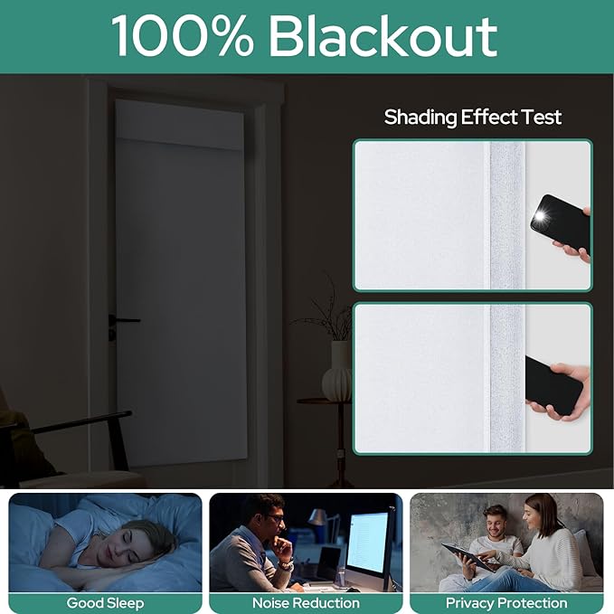 HOMEIDEAS 100% Pure White Linen Blackout French Door Curtains, Privacy Door Window Curtains, 34 X 68 Inch Room Darkening Blinds, Thermal Insulated Shades for Bedroom, 1 Panel