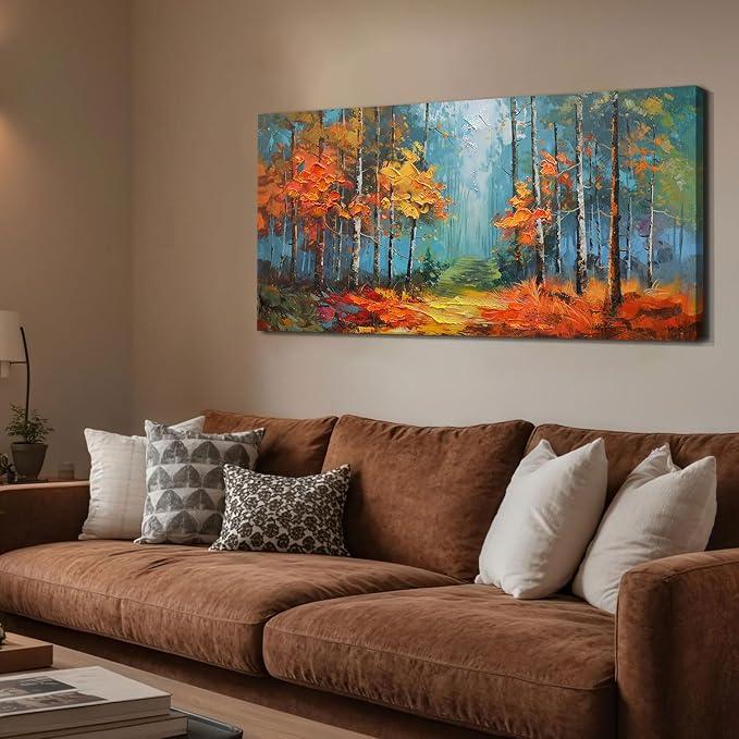 Arjun Nature Wall Art Landcape Canvas Forest Painting, Textured Reddish Forest Framed Artwork Large Picture Living Room Bedroom Dining Room Kitchen Home Office Wall Decor 48"x24"