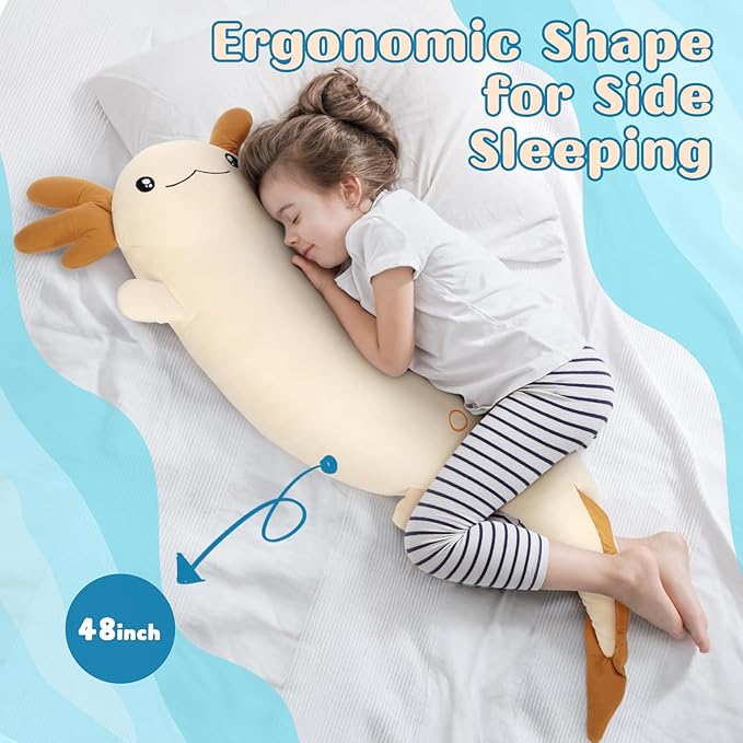 Tezituor 48 inch Giant Axolotl Stuffed Animal Plush Axolotl Body Pillow, Glow-in-Dark Toy for Kids Girls 6-12 Axolotl Lovers Women Girlfriend Gifts Valentine's Day Halloween Christmas