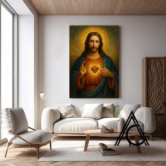 Eysintum Sacred Heart of Jesus Large Canvas Wall Art, Christian Catholic Religious Wall Decor, Faith Art for Bedroom Living Room Prayer Room, Ready to Hang 24x36 Inch
