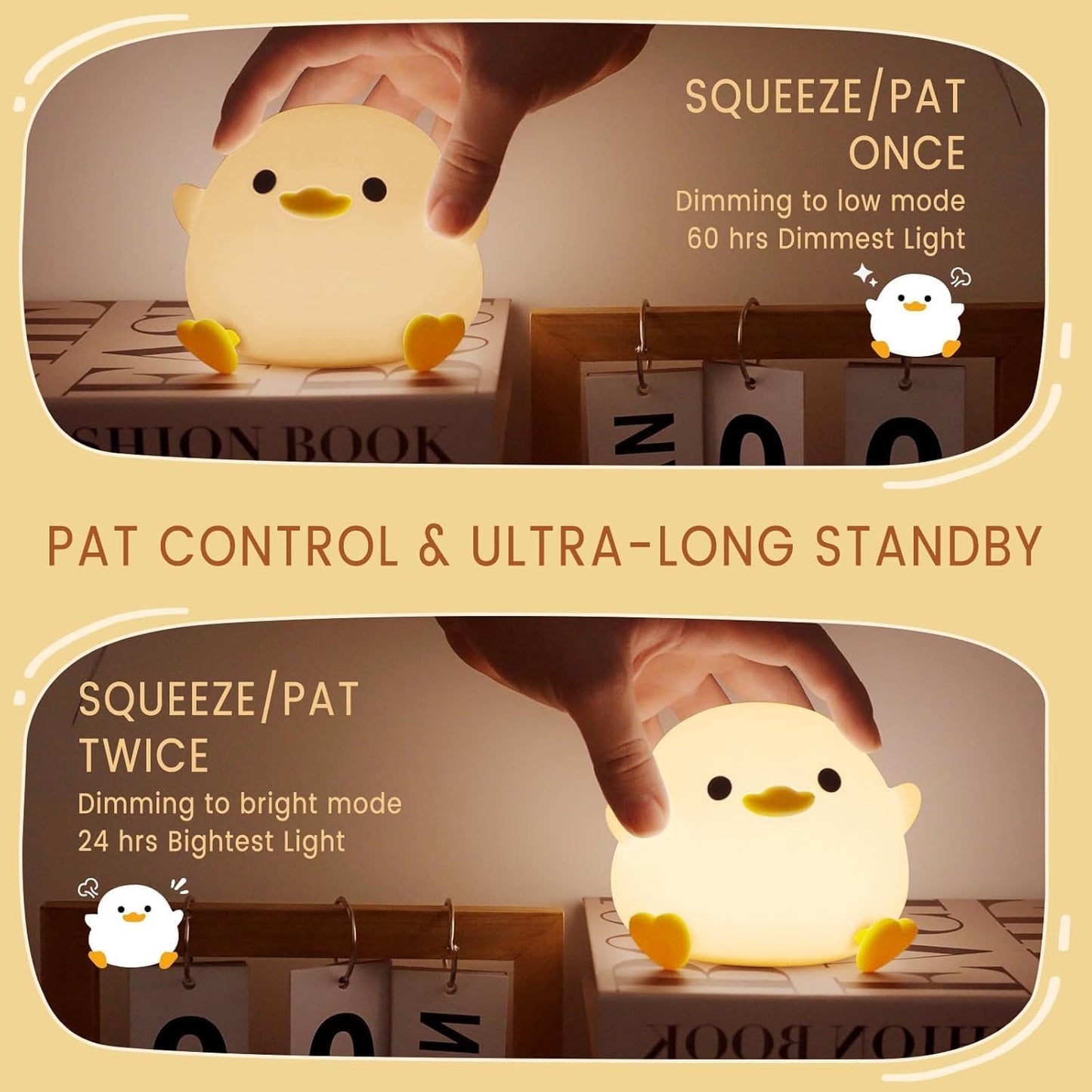 Duck Lamp, Cute Pea Duck Night Light, 2 Levels Dimmable Ducky Night Lamp, LED Squishy Animal Light for Kids Sleep, Rechargeable Bedside Touch Silicone Lamp, Unique Dorm Decor Gift Toy