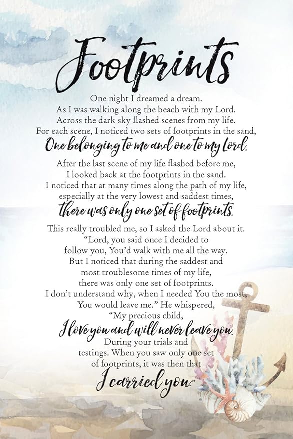 DEXSA Footprints Wood Plaque with Inspiring Quotes 6"x9" - Elegant Vertical Frame Wall & Tabletop Decoration | Easel & Hanging Hook | Christian Family Religious Home Decor Saying | Made in the USA
