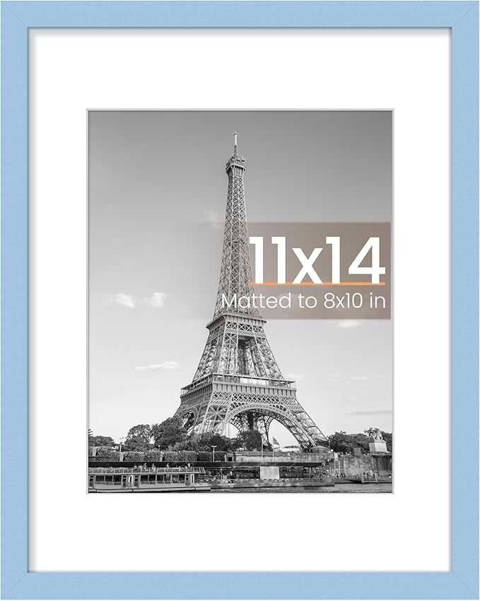 upsimples 11x14 Picture Frame, Display Pictures 8x10 with Mat or 11 x 14 Without, Wall Hanging Photo Frames, Blue, 1 Pack