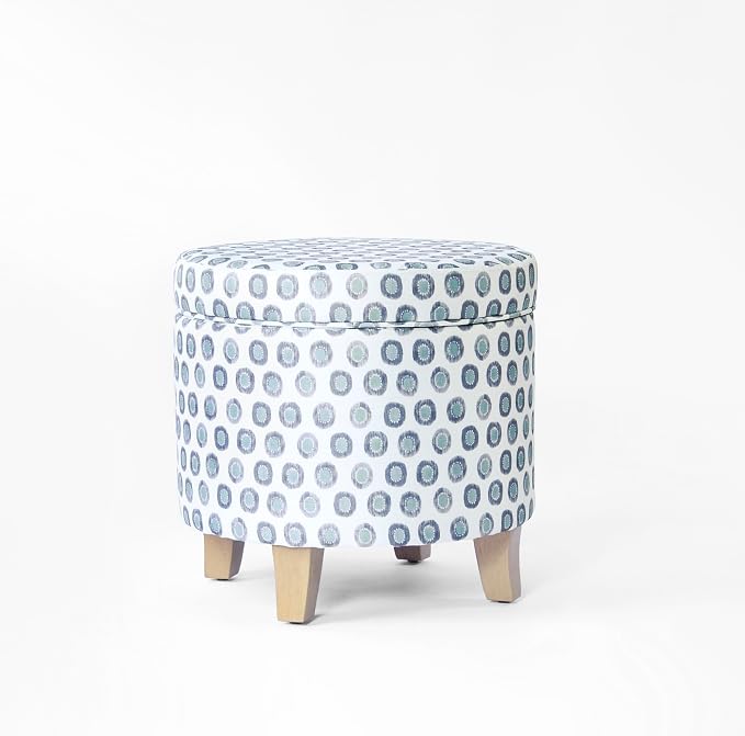 HomePop 19" Round Storage Ottoman - Green Medallion Ikat Print