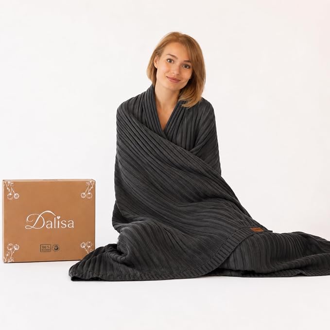 100% Organic Cotton Knit Blanket Denise, Soft and Lightweight, Breathable All-Season Throw for Bed, Sofa, or Lounge Area -GOTS Certified-Perfect for Home and Bedroom Styling (Charcoal, 60x80)