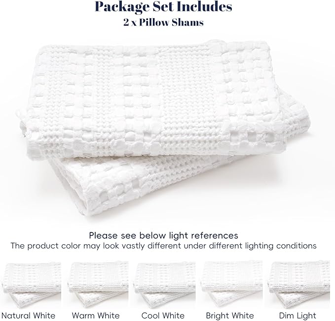 PHF 100% Cotton Waffle Weave Euro Sham Covers, 2 Pack 26" x 26" Bed Pillow Covers for Elegant Home Decor, No Filling, Luxury Aesthetic Soft Euro Pillow Cases for Bed, White